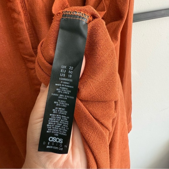 ASOS DESIGN Women’s Oversized Linen Blend Rust Button-Down Shirt Size 18 Fall - Picture 9 of 9